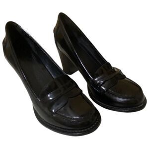 Kenneth Cole “Make Me Smile” Chunky Dark Academia Black Patent Leather Loafers